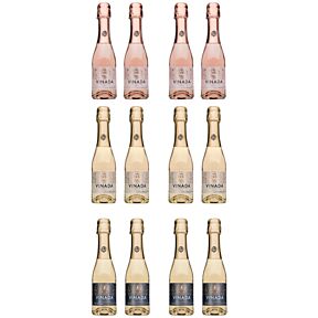 Vinada - Crispy Chardonnay, Sparkling Gold, Sparkling Rosé Variety Pack (Zero Alcohol) - 200 ml (12 Glass Bottles)
