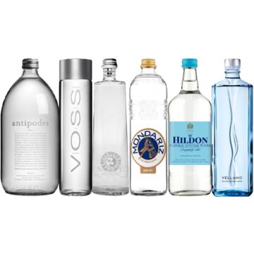 Amazing - Still Water Variety Pack - 750 ml to 1 Liter (6 Glass Bottles)
Antipodes - Still Water - 1 L (Glass Bottle)
Mondariz - Still - 750 ml (Glass Bottle)
Hildon - Delightfully Still - 25.4 oz (Glass Bottle)
Sole - Arte - Still Water - 750 ml (Gla