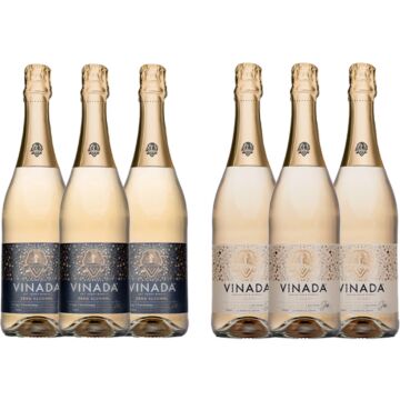 VINADA - Crispy Chardonnay and Sparkling Gold Variety Pack - Zero Alcohol Wine - 750 ml (6 Glass Bottles)

