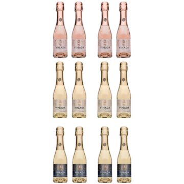 Vinada - Crispy Chardonnay, Sparkling Gold, Sparkling Rosé Variety Pack (Zero Alcohol) - 200 ml (12 Glass Bottles)