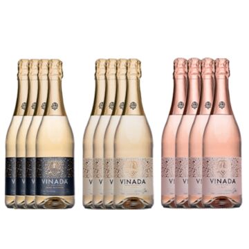 Vinada - Crispy Chardonnay, Sparkling Gold, Sparkling Rosé Variety Pack (Zero Alcohol) - 750 ml (12 Glass Bottles)