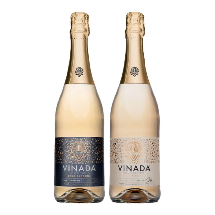 VINADA - Crispy Chardonnay and Sparkling Gold Variety Pack - Zero Alcohol Wine - 750 ml (2 Glass Bottles)
