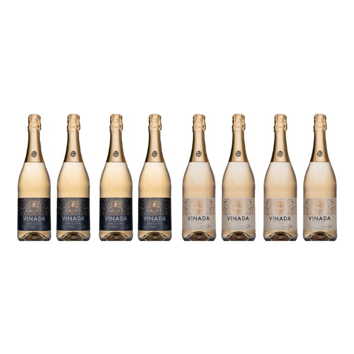 VINADA - Crispy Chardonnay and Sparkling Gold Variety Pack - Zero Alcohol Wine - 750 ml (8 Glass Bottles)

