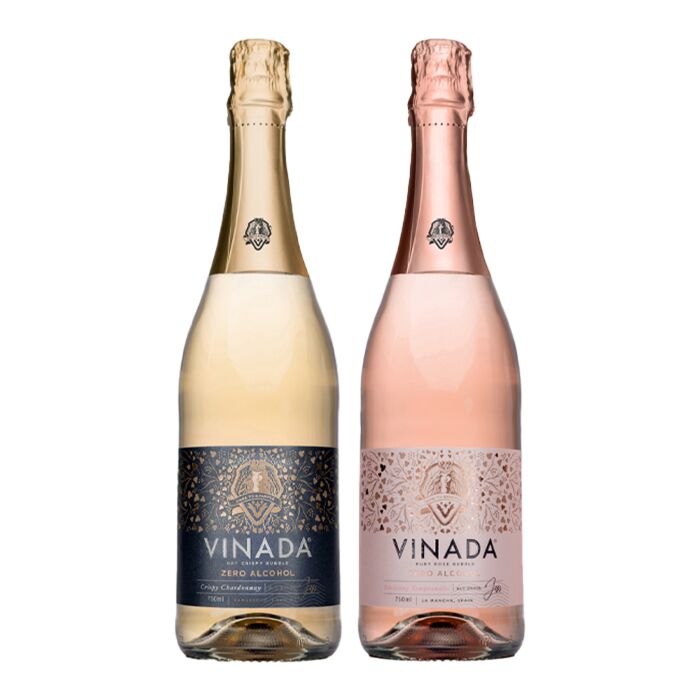 VINADA - Crispy Chardonnay and Sparkling Rosé Variety Pack - Zero Alcohol Wine - 750 ml (2 Glass Bottles)
